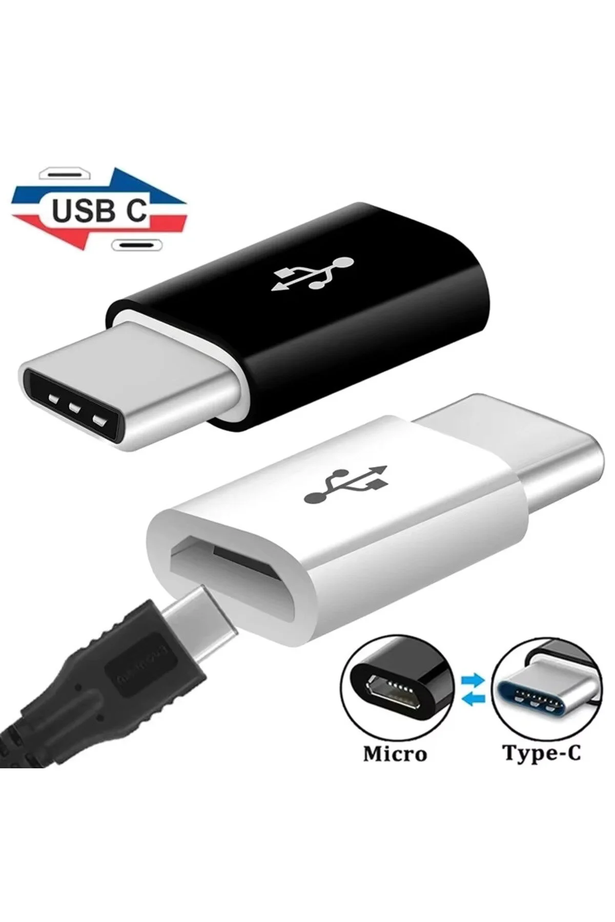 3 Adet Micro To Type-c Usb Dönüştürücü Otg Çevirici Adaptör Şarj Kablosu Adapteri Beyaz 1