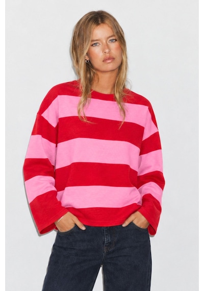Hiccup Bıpantolon Kadın Oversize Çizgili Bisiklet Yaka Sweatshirt Çok Renkli 01