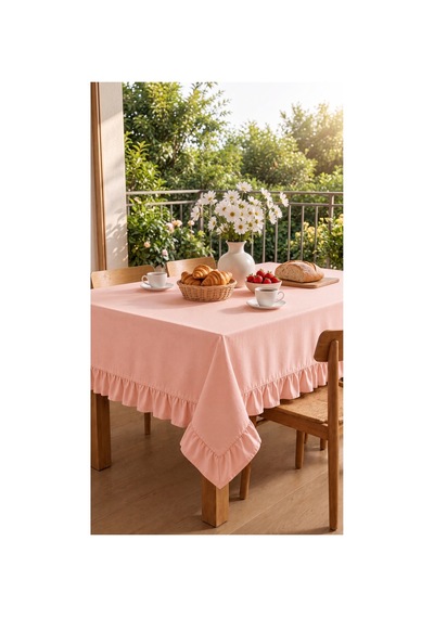 Fırfırlı Ranforce Kumaş Masa Örtüsü Somon - 719735433 Somon