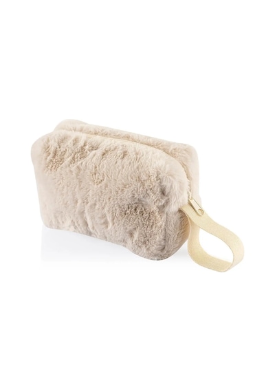 Chic Clutch Seyahat Makyaj Organizeri Kozmetik Çantası Tüy Peluş - 250 Krem