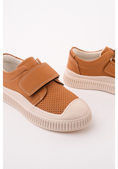 Muggo Rony Cırtlı Delikli Günlük Nefes Alabilen Unisex Çocuk Sneaker Spor Ayakkabı Taba
