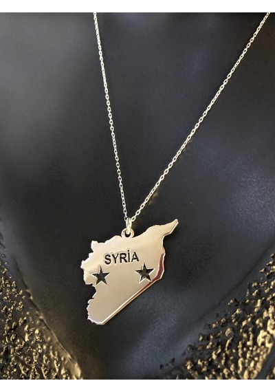 Vog Suriye Syria Haritası Bayrağı Beyaz Renk 925 Ayar Gümüş Ülke Kolye
