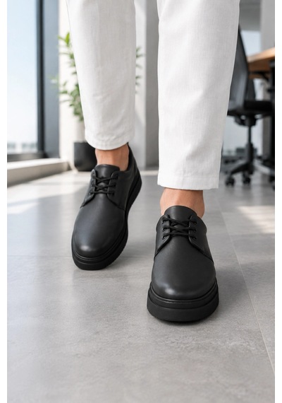 Mevese Ornex Erkek Deri Görünümlü Bağcıklı Casual Sneaker Klasik Günlük Ayakkabı - Siyah