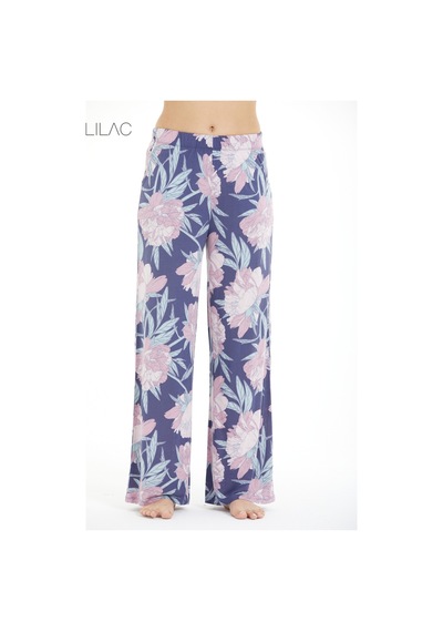 Lılac Kadın %100 Viskon Çiçek Desenli Pijama Altı Pantolon Mor Mor