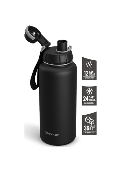 Stevig 1 Hand Leak-proof Sızdırmaz Çelik Termos 1000 Ml Black St-