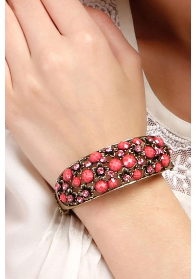 Tblk02807 Pembe Taşlı Döküm Metal Çiçek Model Kadın Bilezik 2806-2809 Çok Renkli