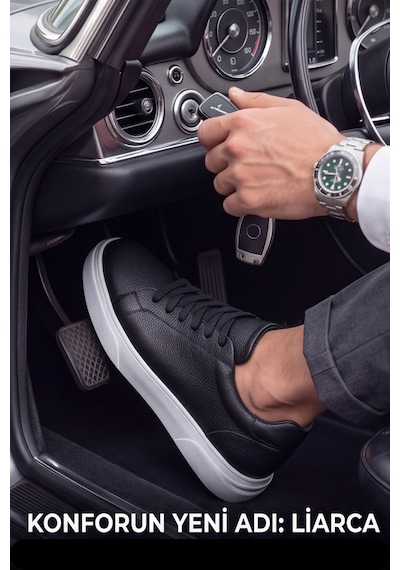 Liarca Ghostwood - Hakiki Deri Sararmaz Faylon Taban Siyah Beyaz Erkek Sneaker Ayakkabı Siyah - Beyaz