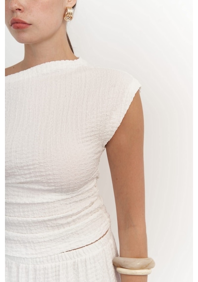 Mai Collection Mai Studios Co. Sona Beyaz Asimetrik Bluz Pantolon Takım Beyaz