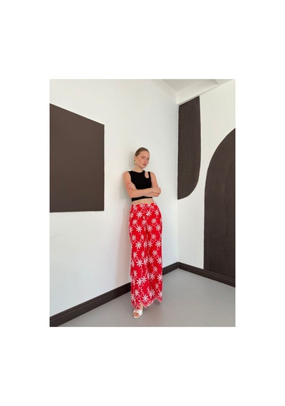 Verymoda D 2913 Nakışlı Pantolon D2913 Kırmızı