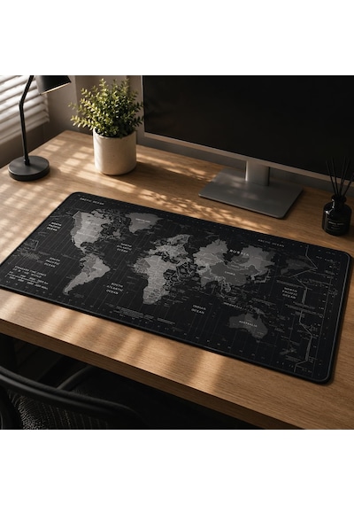90x40 Cm Mouse Pad, Dünya Haritası Desenli Büyük Mouse Pad, Kaymaz Kauçuk Tabanlı, Dikişli Kenarlı 3 Mm Klavye Ve Mouse Altlığı, Xxl Desk Mat, Ofis Ve Gaming Masa Pedi