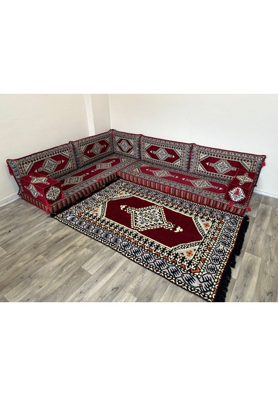 Coton Şark Köşesi Saraylı Desen Minder Takımı 10 Parça Bordo