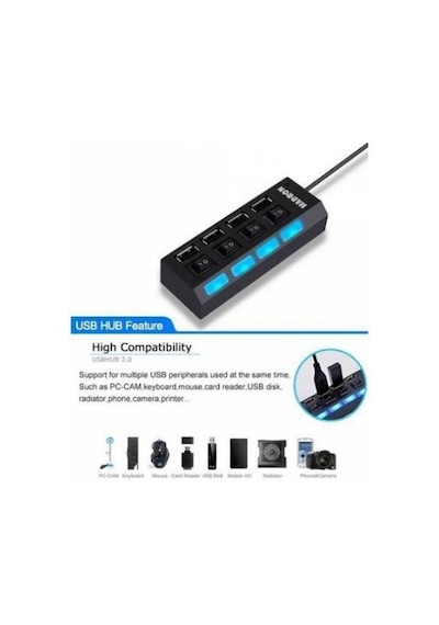 4 Port Usb Çoklayıcı 2.0 Hub Switch Çoğaltıcı Işıklı Anahtarlı