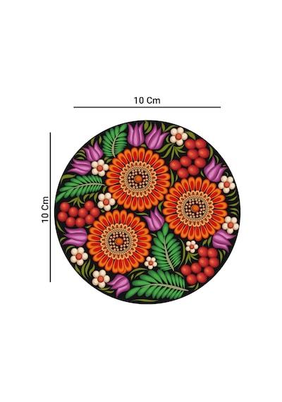 Valerine Life Kırmızı Papatyalı Yıkanabilir Kaydırmaz Ofis Çay Ve Fincan Bardak Altlığı 10x10cm 6 Ad Siyah