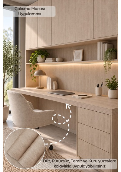 Deconitte Premium Kendinden Yapışkanlı Bej Renkli Ahşap Desenli Mobilya Dolap Masa Tezgah Pvc Kaplama Folyosu 60x100cm