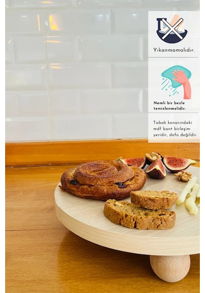 Mdf Tabaklı Kayın Top Ayaklı Risus 25 Cm Yuvarlak Pasta Sunum
