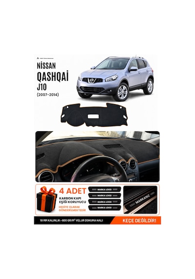 Nissan Qashqaı J10 2007-2014 Uyumlu Torpido Örtüsü, Torpido Kılıfı - Siyah Kahverengi