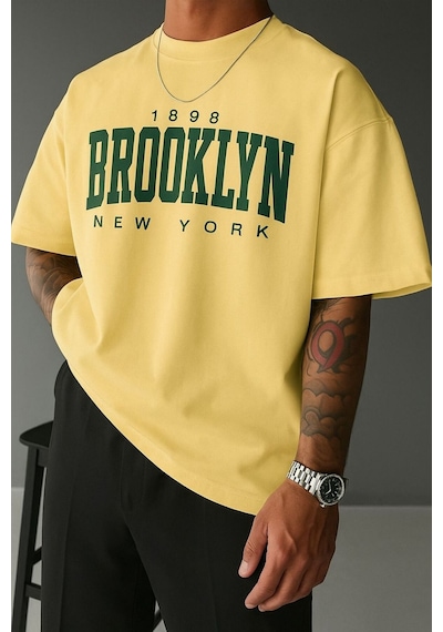 Brooklyn Baskılı Unisex Tshırt 3q2 Sari