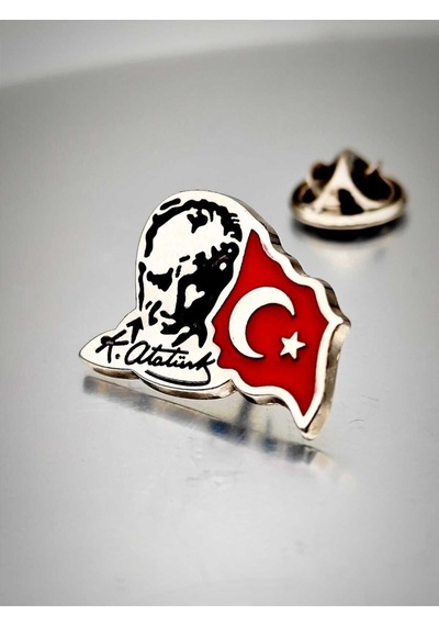 Yörük Tasarım Atatürk&bayrak Yaka Rozeti Krom Kaplama Gümüş
