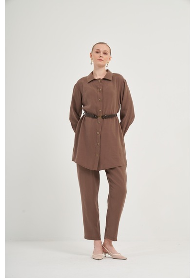 FTZ Women Ftz Pantolonlu Takım Kahve 31035 Kahve