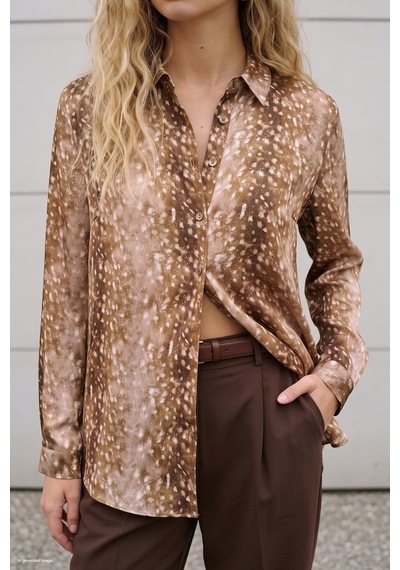Sateen Desenli Klasik Gömlek - Kahve-138007