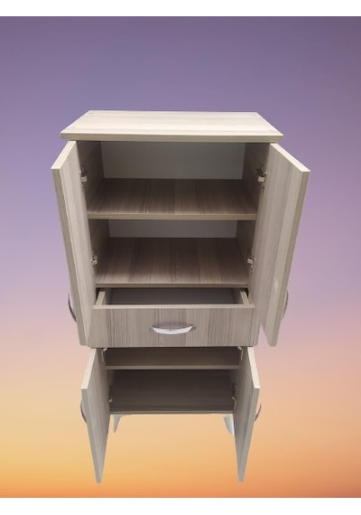 Çok Amaçlı Dolap Cordoba Model Hard Parlak Suntalem 130 Cm 4 Raf Demonte El Yapım Kahverengi - Krem