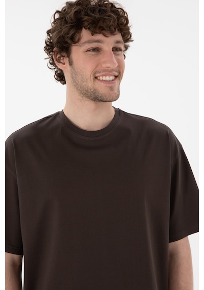 U.S. Polo Assn. Erkek Comfort Fit Bisiklet Yaka Kahverengi Merserize Basic Tişört 50313089-VR029