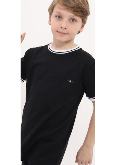 Carinos Erkek Çocuk Pamuklu Yakası Kolları Şerit Detaylı Mevsimlik Tshirt-12992-siyah Siyah Carinos Erkek Çocuk Pamuklu Yakası Kolları Şerit Detaylı Mevsimlik Tshirt-12992-siyah Siyah