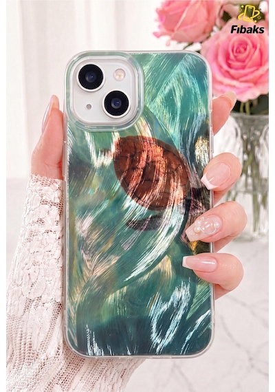 Fibaks iPhone 13/14/15 Uyumlu Kılıf Hologramlı Caretta Kaplumbağa Desenli Darbe Emici Kamera Korumalı Silikon