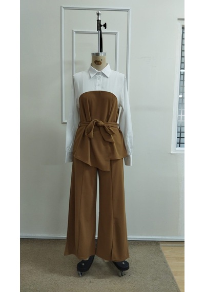 Bhrwear Kadın Uzun Kollu Yakalı Üst Kısmı Trikoton Asimetrik Detaylı Belden Kuşaklı Ithal Krep Bluz Ve Yırtmaçlı Pantolon Ikili Takım Renkli Bhrwear Kadın Uzun Kollu Yakalı Üst Kısmı Trikoton Asimetrik Detaylı Belden Kuşaklı Ithal Krep Bluz Ve Yırtmaçlı Pantolon Ikili Takım Renkli