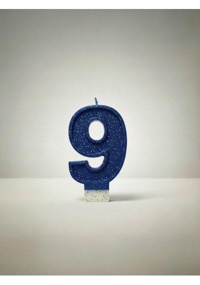 Lacivert Simli Pasta Mumu Doğum Günü Mum 9 Yaş