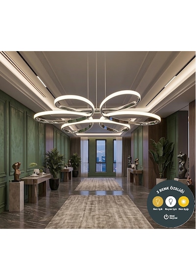 Yonca 6 Lı Krom Sarkıt 3 Renkli Salon Mutfak Çocuk Odası Yemek Masası Ve Antre İçin Modern Led