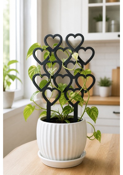 Arliadesign Kalp Desenli Bitki Destek Çubuğu 30 X 35 Cm Siyah Mdf Sarmaşık Saksı Desteği Tekli