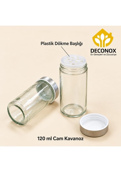 Ahşap Ve Paslanmaz Çelik Standlı 8'li Cam Baharatlık Seti, 8 X 120 Ml, Taşıma Kulplu, İki Sıralı Tezgah Üstü Baharat Düzenleyici, Dökme Başlıklı Diğer