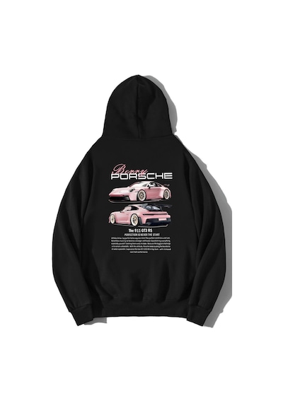 Brz Collection Unisex Oversize Berry Porsche Hoodie Siyah