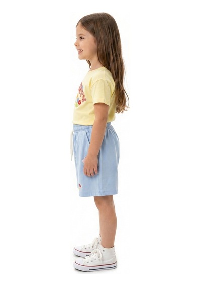 Toontoy Kids Toontoy Kız Çocuk 2'li Şortlu Takım Bisiklet Yaka Kısa Kollu Baskılı Tişört Beli Bağlamalı Baskılı Şort 25034 Açık Sarı
