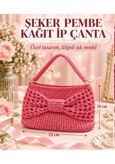 Pembe Kağıt İp Özel Tasarım Çanta