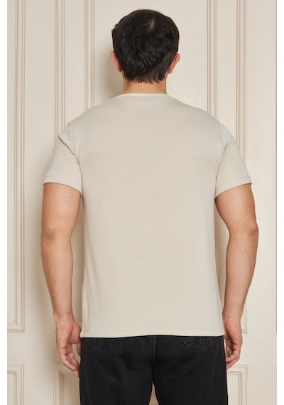 Erkek Jeuss Oysho Kumaş Sıfır Yaka Bej Tshirt