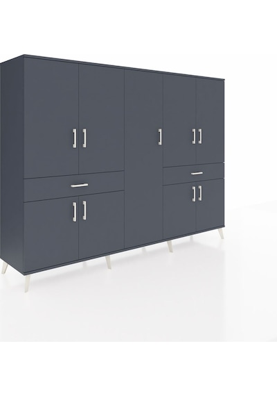 Hyperion Dolap 12 Raflı 2 Çekmeceli 8 Kapaklı 220x44x163 Antrasit Antrasit-antrasit