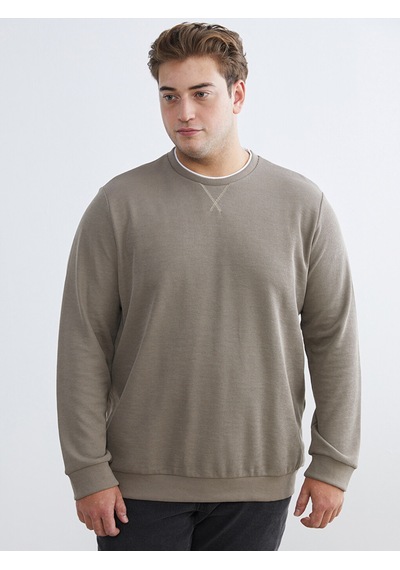 Lcwaıkıkı Classic Kahverengi Büyük Beden Bisiklet Yaka Erkek Sweatshirt