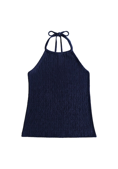 Cottonhıll Premium - Tide Collection Lacivert Halter Yaka Boyundan Bağlamalı Bürümcük Dokulu Kadın Crop Bluz Cottonhıll Premium - Tide Collection Lacivert Halter Yaka Boyundan Bağlamalı Bürümcük Dokulu Kadın Crop Bluz
