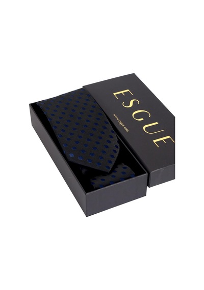 Esgue 8 Cm Klasik Geniş Hand Made Siyah - Lacivert Puantiye Desen Mendilli Kravat