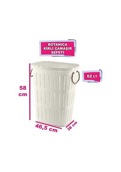 Bambu Halatlı Ahşap Görünümlü Kirli Çamaşır Sepeti 62 Lt - Krem
