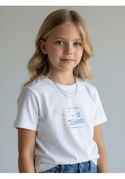 Zekids Kız Çocuk Tasarım T-shirt-16895 Beyaz