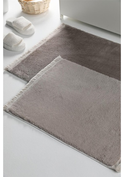 Buççin Online Mağaza Puffy Yumuşak Yıkanabilir Düz Saçaklı Peluş Kaydırmaz Taban 2'li Banyo Paspası Kahve 60x100-40x60 Po Çok Renkli