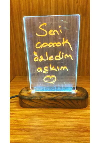 Hediyelik Dekoratif Mesaj Panosu Led Işıklı Yazı Tahtası Usb Ahşap