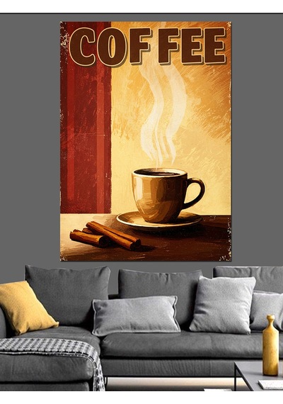"coffee" Retro Kahve Posteri Dekoratif Kanvas - Mdf Ahşap Tablo