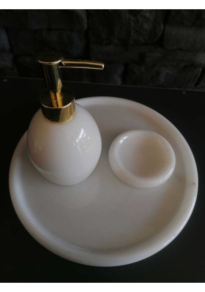 Beyaz Mermer Oval 3'lü Banyo Seti Beyaz