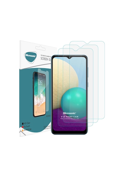 Microsonic Samsung Galaxy Uyumlu A02 Screen Protector Nano Glass Cam Ekran Koruyucu 3'lü Paket