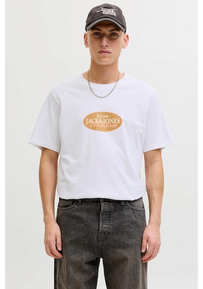 Jack & Jones Jorcatskılls Front Baskılı Erkek Tişört Bisiklet Yaka Kısa Kollu Beyaz