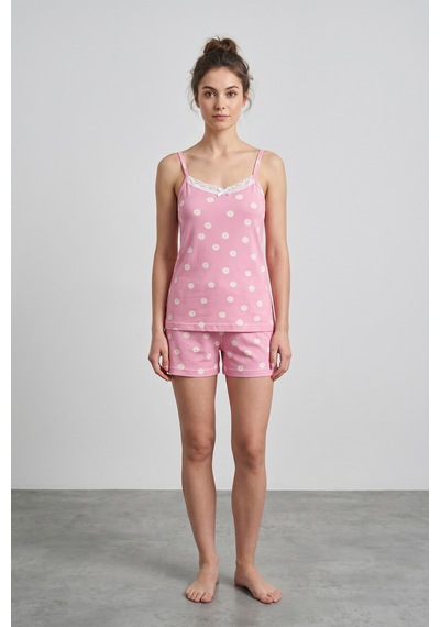 Fullamoda Papatya Desenli Askılı Şortlu Pijama Takımı Pembe